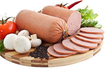 Image showing sausage on plate with vegetables