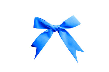 Image showing single satin blue bow isolated on white background