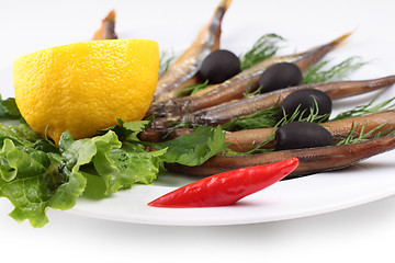 Image showing kipper fish on composition with vegetables