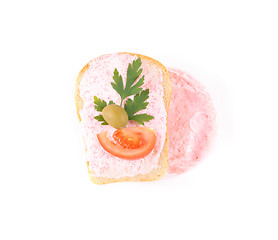 Image showing toast with tomato and fish caviar cream