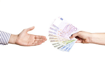 Image showing man hand taking euro notes