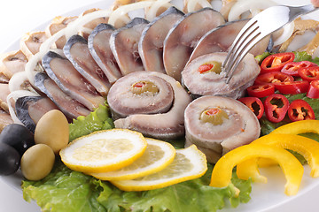 Image showing fish with vegetables,anion red pepper