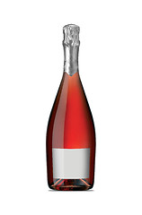 Image showing Isolated bottle of red (rose) wine over a white background