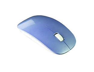 Image showing blue modern wireless computer mouse on white background