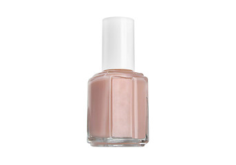 Image showing bottle of beige nail polish, white background