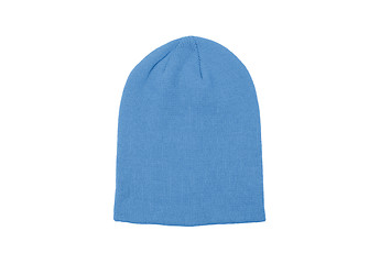 Image showing blue warm woolen knitted winter hat