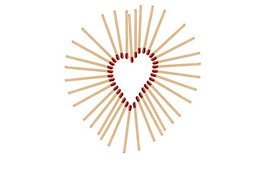 Image showing matchsticks in a row shows a heart-shape