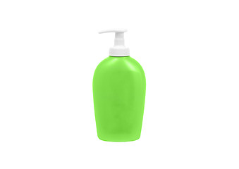Image showing Plastic Bottle with green liquid soap on a white background