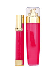 Image showing pink bottle of perfume isolated on white