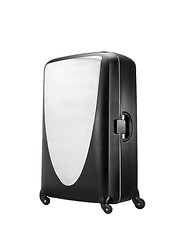 Image showing Modern convenient suitcase on castors on a white background