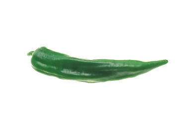 Image showing One chili pepper, green on white background