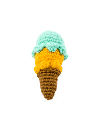 Image showing two different flavor ice creams with cone on white