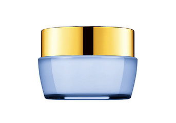 Image showing tub with a face cream with a blue cover on a white background
