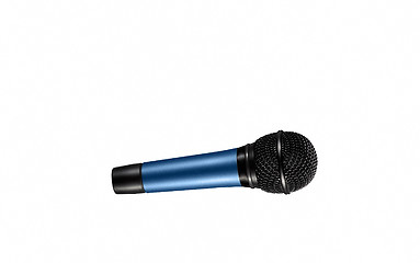 Image showing blue microphone with black wire isolated on white