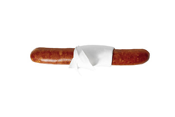 Image showing close up of sausage in napkin