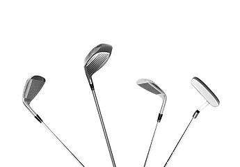 Image showing four different type of golf clubs, isolated