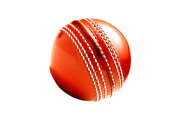 Image showing Cricket ball, isolated on white. Classic red leather.