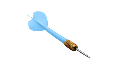 Image showing Playing Dart with blue flight on white background.