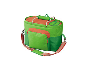 Image showing green cooler bag with carrying strap isolated