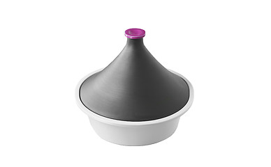 Image showing Red plastic closed bowl on white background