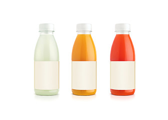 Image showing Orange and grapefruit and vanille juice bottles.