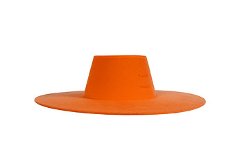 Image showing A large orange ladies hat, isolated on white