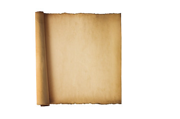 Image showing Vintage roll of parchment background isolated on white