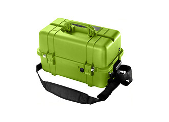 Image showing green mechanic's basic tool box with set of spanner