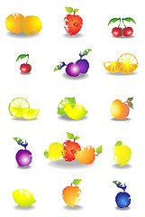 Image showing Icon set of various fruit and vegetables.