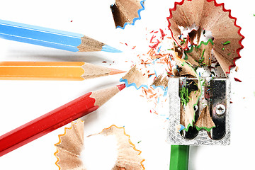 Image showing Pencils and sharpener