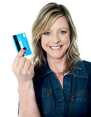 Image showing Pretty attractive lady showing credit card