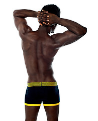 Image showing Rear view of muscular young man