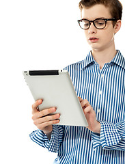 Image showing Stylish boy using touchpad device