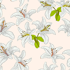 Image showing Seamless  background with flower lily. 