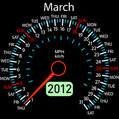 Image showing 2012 year ñalendar speedometer car in vector. March.