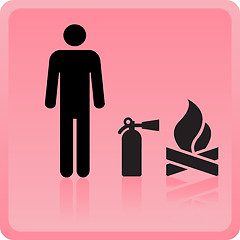 Image showing Icon of the person with the fire extinguisher near a fire