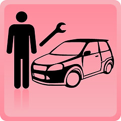 Image showing Icon of the motor mechanic near to the car with the tool