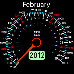 Image showing 2012 year ñalendar speedometer car in vector. February.
