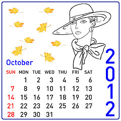 Image showing 2012 year calendar in vector. October