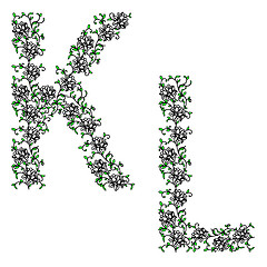 Image showing Hand drawing ornamental alphabet. Letter KL
