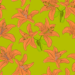 Image showing Seamless  background with flower lily. 