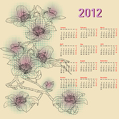 Image showing Stylish calendar with flowers for 2012. Week starts on Monday.