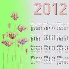 Image showing Stylish calendar with flowers for 2012. Week starts on Monday.