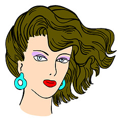 Image showing Hand-drawn fashion model. Vector illustration. Woman's face