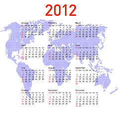 Image showing calendar 2012 with world map. Sundays first