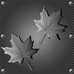 Image showing metal shield maple leaf  background with rivets