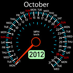 Image showing 2012 year ñalendar speedometer car in vector. October.