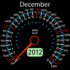 Image showing 2012 year ñalendar speedometer car in vector. December.