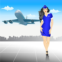 Image showing beautiful Stewardess at the airport 