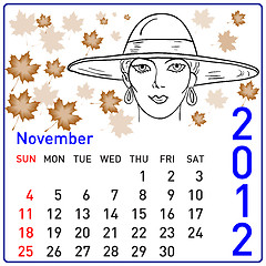 Image showing 2012 year calendar in vector. November.